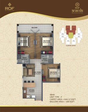 Floor Plan in 3 BHK Apartment at ROF Ananda, Sector 95 – for Sale