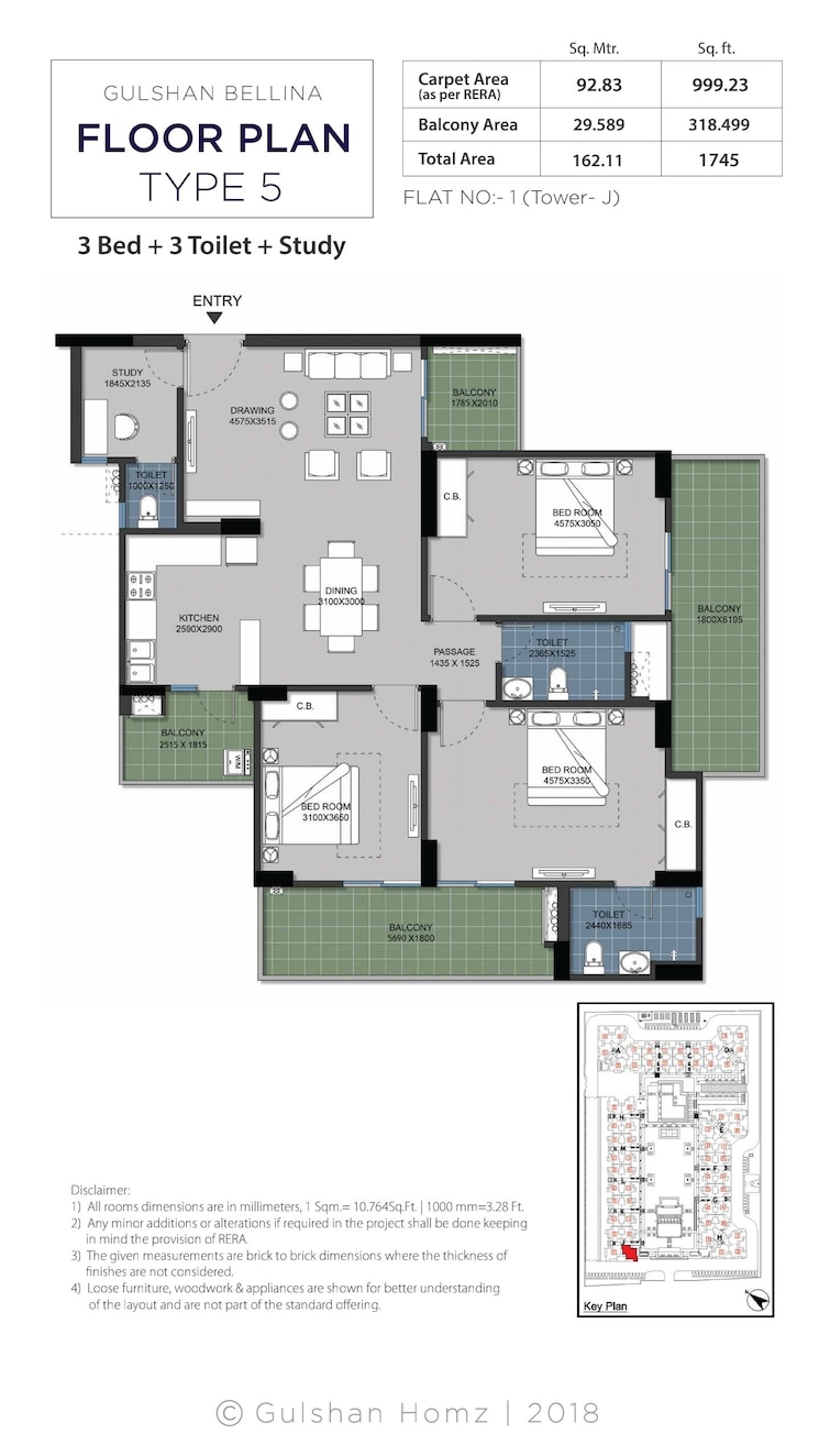 Floor Plan, gulshan-bellina 3 Bedroom 1745 Sq.Ft. Apartment In Sector 16 Greater Noida Greater Noida 9153044