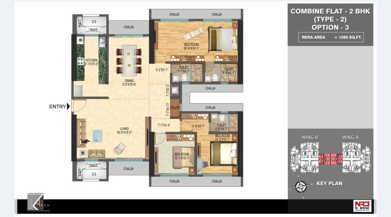 Floor Plan, n-rose-northern-hills 3 Bedroom 1260 Sq.Ft. Apartment In Dahisar East Mumbai 9153133