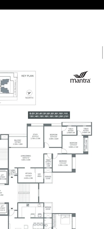 Floor Plan in 3 BHK Apartment at Mantra Mirari, Koregaon Park – for Sale