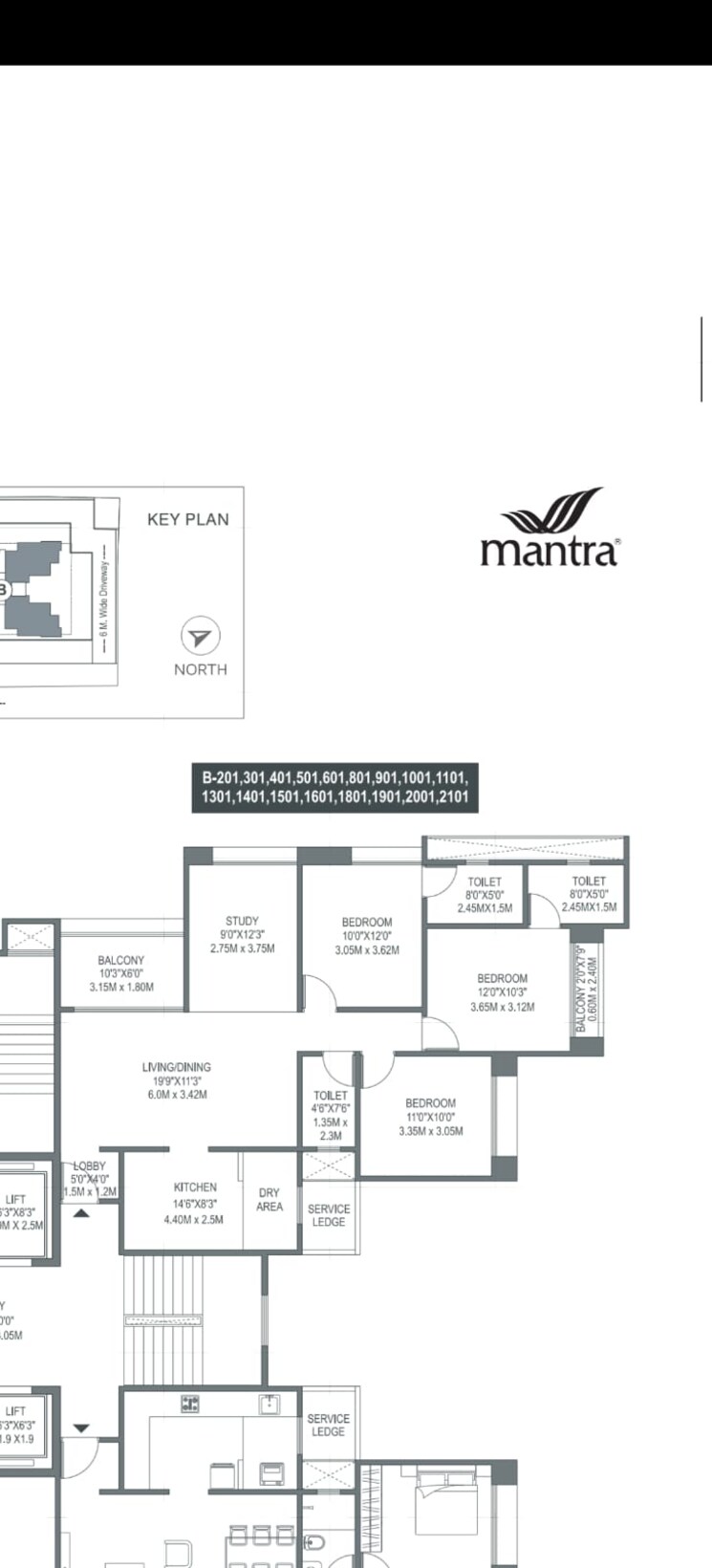 Floor Plan, mantra-mirari 3 Bedroom 1103 Sq.Ft. Apartment In Koregaon Park Pune 9154778