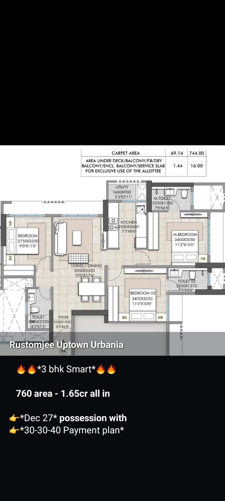 Floor Plan, rustomjee-urbania 3 Bedroom 760 Sq.Ft. Apartment In Thane West Thane 9154811