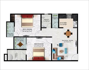 Floor Plan in 2 BHK Apartment at Shri Balaji BCC Greens, Deva Road – for Rent