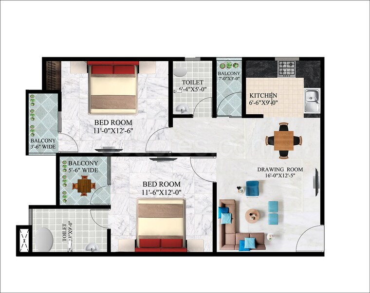 Floor Plan, shri-balaji-bcc-greens 2 Bedroom 1020 Sq.Ft. Apartment In Deva Road Lucknow 9155192
