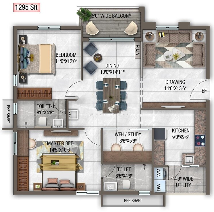 Floor Plan, ghr-callisto 2 Bedroom 1295 Sq.Ft. Apartment In Kollur Hyderabad 9156225