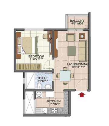 Floor Plan in 2 BHK Apartment at Prestige Song Of The South, Yelenahalli – for Sale