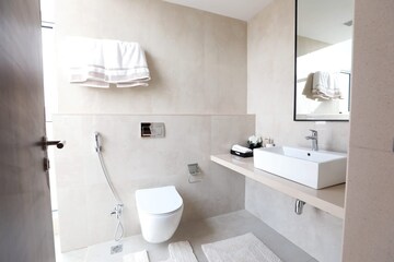 Bathroom in 3 BHK Apartment at Kalpataru Sparkle, Bandra East – for Rent