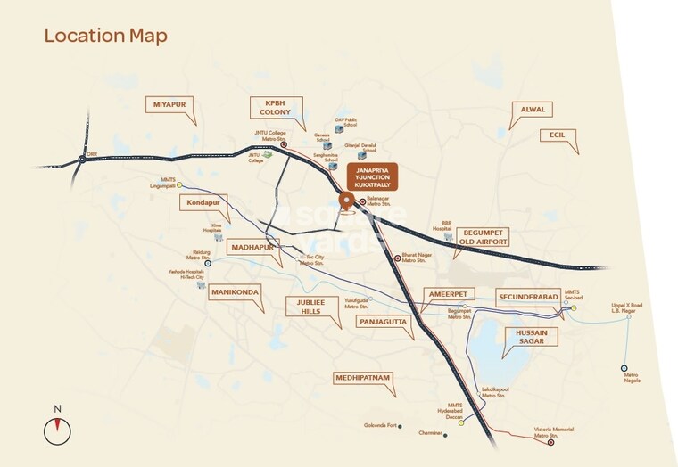 Map Location, white-waters-at-y 3 Bedroom 1940 Sq.Ft. Apartment In Kukatpally Hyderabad 9164259