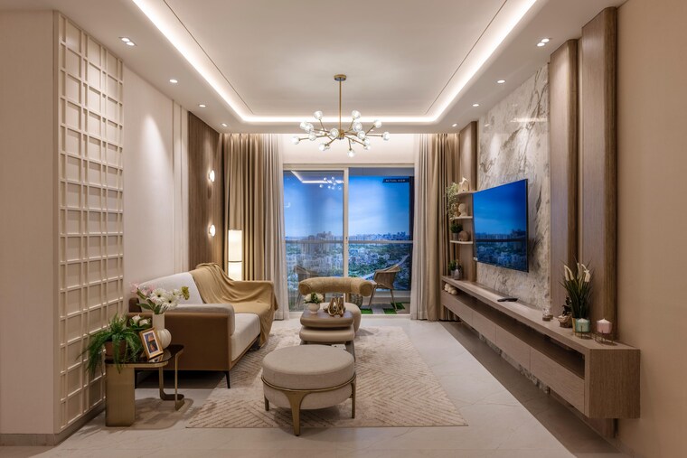 Living Room, dosti-willow 3 Bedroom 1264 Sq.Ft. Apartment In Balkum Pada Thane 9166263