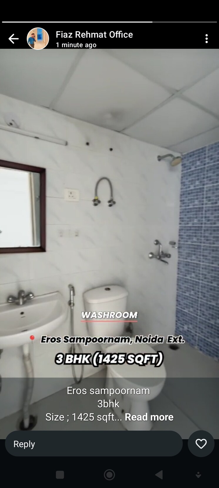 Bathroom, eros-sampoornam 3 Bedroom 1425 Sq.Ft. Apartment In Sector 2 Greater Noida Greater Noida 9166529