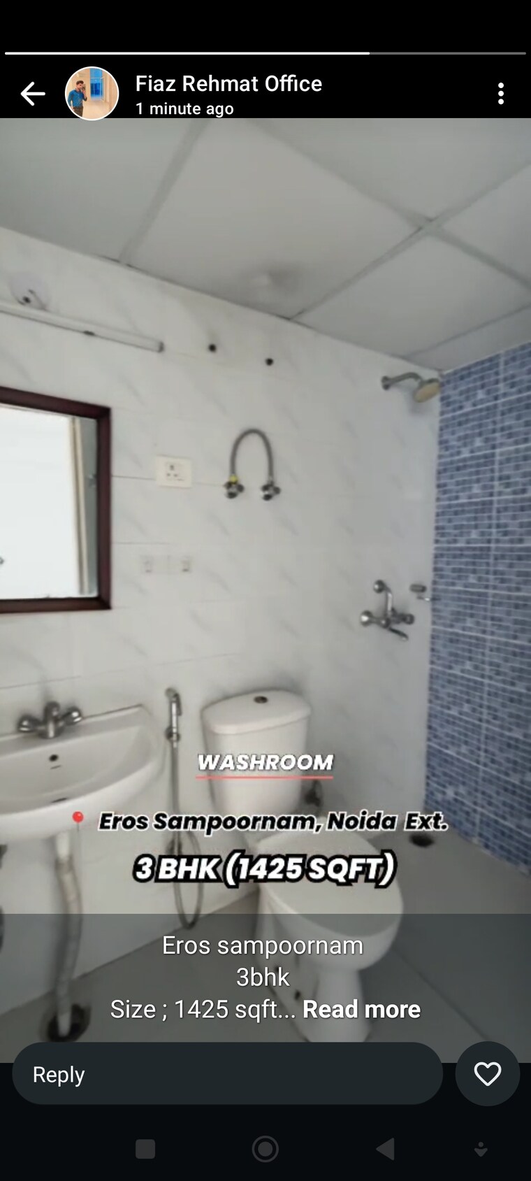 Bathroom, eros-sampoornam 3 Bedroom 1425 Sq.Ft. Apartment In Sector 2 Greater Noida Greater Noida 9166529