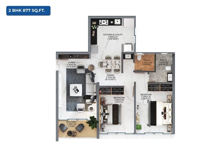 Floor Plan, majestique-evolvus 2 Bedroom 877 Sq.Ft. Apartment In Kharadi Pune 9166683