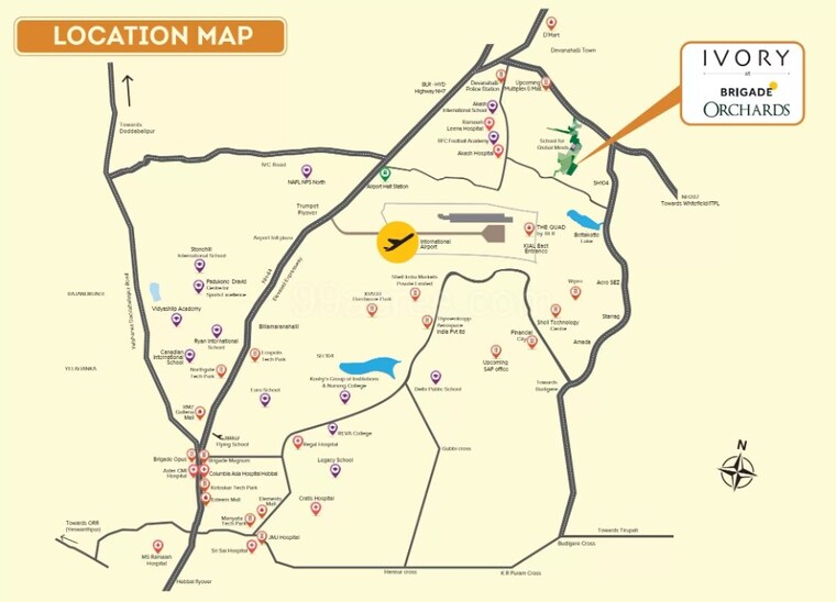 Map Location, ivory-at-brigade-orchards 2 Bedroom 1010 Sq.Ft. Apartment In Devanahalli Bangalore 9167718