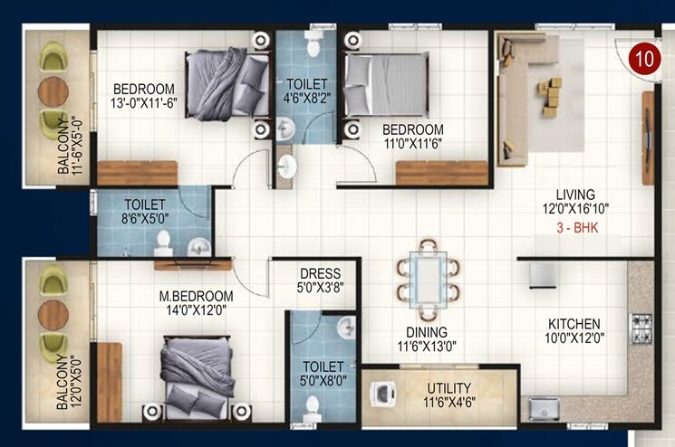 Floor Plan, vkk-grand 2 Bedroom 1171 Sq.Ft. Apartment In Horamavu Bangalore 9152414
