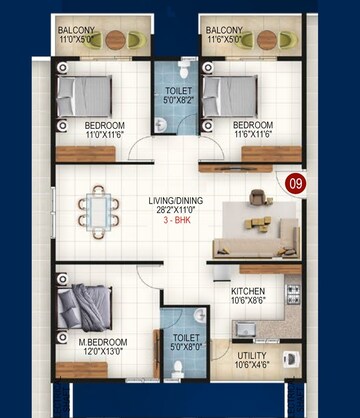 Floor Plan in 2 BHK Apartment at VKK Grand, Horamavu – for Sale