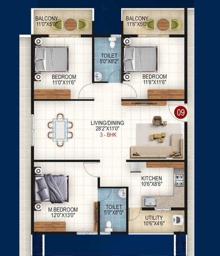 Floor Plan, vkk-grand 2 Bedroom 1171 Sq.Ft. Apartment In Horamavu Bangalore 9152414