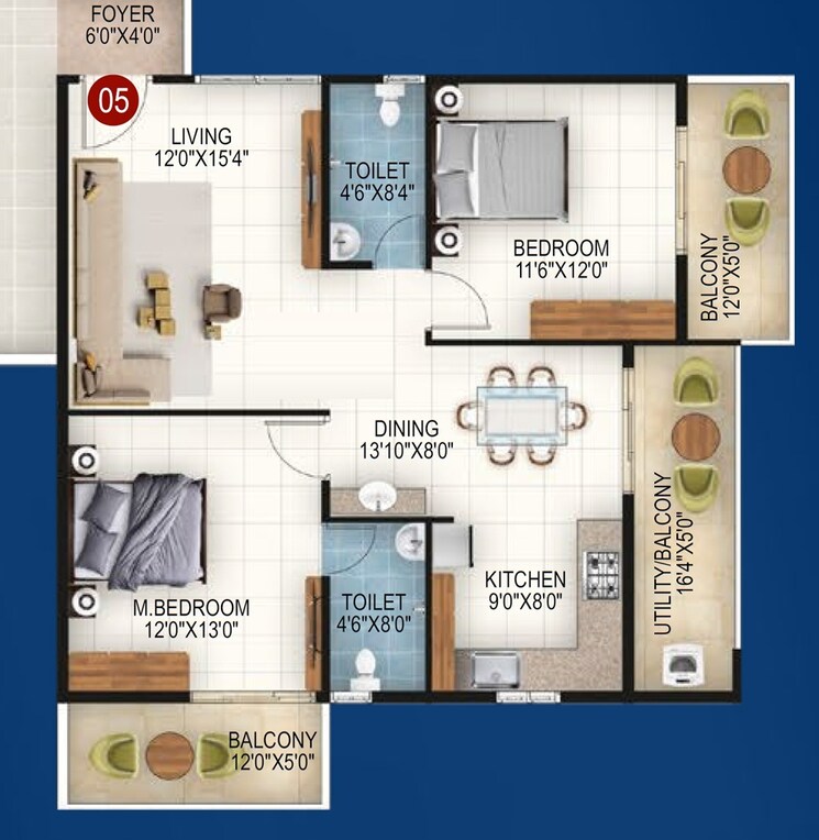 Floor Plan, vkk-grand 2 Bedroom 1171 Sq.Ft. Apartment In Horamavu Bangalore 9152414