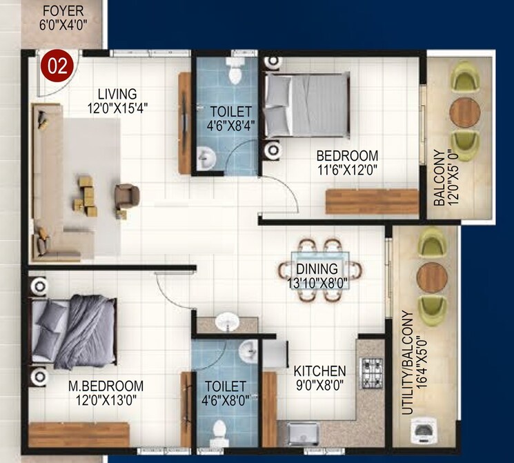 Floor Plan, vkk-grand 2 Bedroom 1171 Sq.Ft. Apartment In Horamavu Bangalore 9152414