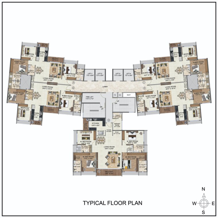 Floor Plan, nova-10-elegance 3 Bedroom 1230 Sq.Ft. Apartment In Kharghar Sector 37 Navi Mumbai 9169406