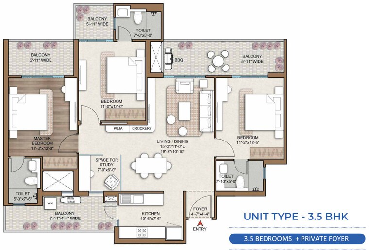 Floor Plan, smart-world-one-dxp 3.5 Bedroom 1800 Sq.Ft. Apartment In Sector 113 Gurgaon 9170161