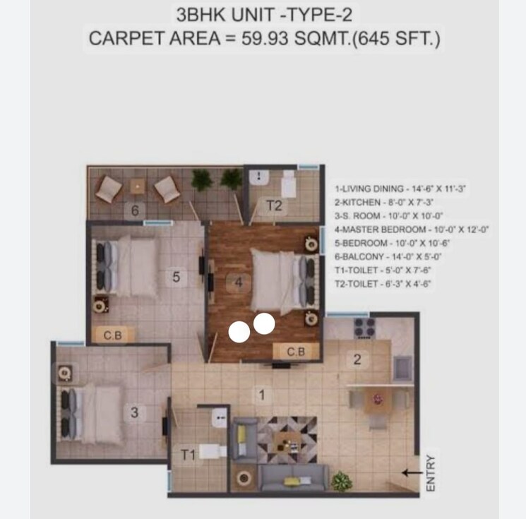 Floor Plan, rof-amaltas 3 Bedroom 744 Sq.Ft. Apartment In Sector 92 Gurgaon 9175483