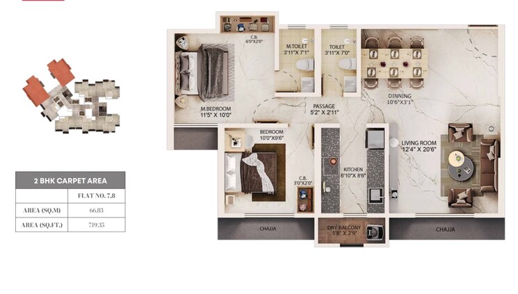 Floor Plan, amaatra-tropical-bliss 2 Bedroom 630 Sq.Ft. Apartment In Kavesar Thane 9179854