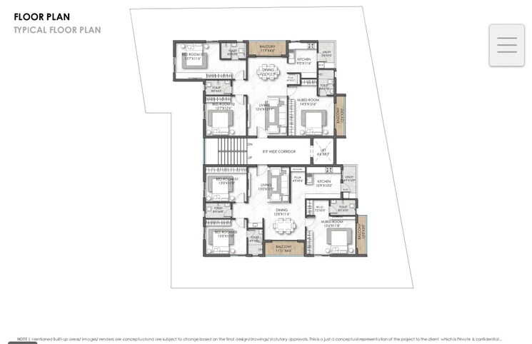 Floor Plan, lb nagar 3 Bedroom 1798 Sq.Ft. Apartment In Lb Nagar Hyderabad 9181099