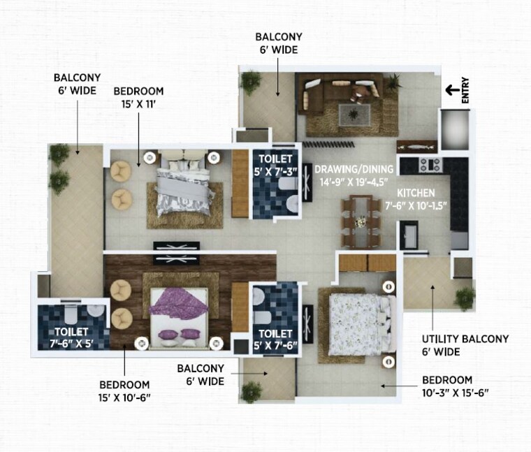 Floor Plan, allwin-el-spazia 3 Bedroom 1638 Sq.Ft. Apartment In Sanauli Zirakpur 9182284