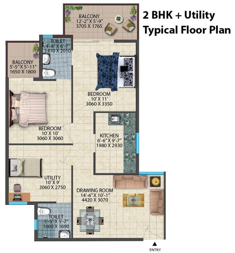 Floor Plan, conscient-habitat-78 3 Bedroom 645 Sq.Ft. Apartment In Sector 78 Faridabad 9182838