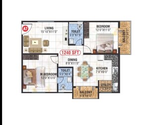 Floor Plan in 2 BHK Apartment at Saranya Swarovski, Belathur – for Sale