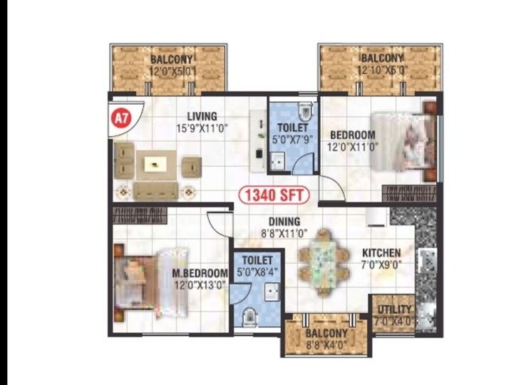 Floor Plan, saranya-swarovski 2 Bedroom 1340 Sq.Ft. Apartment In Belathur Bangalore 9183432