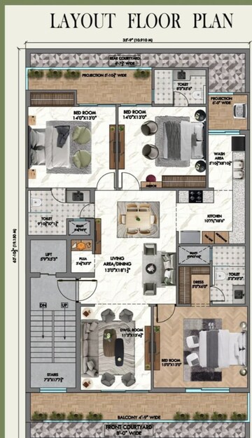 Floor Plan in 4 BHK Builder Floor at BPTP Parkland Pride, Sector 77 – for Sale
