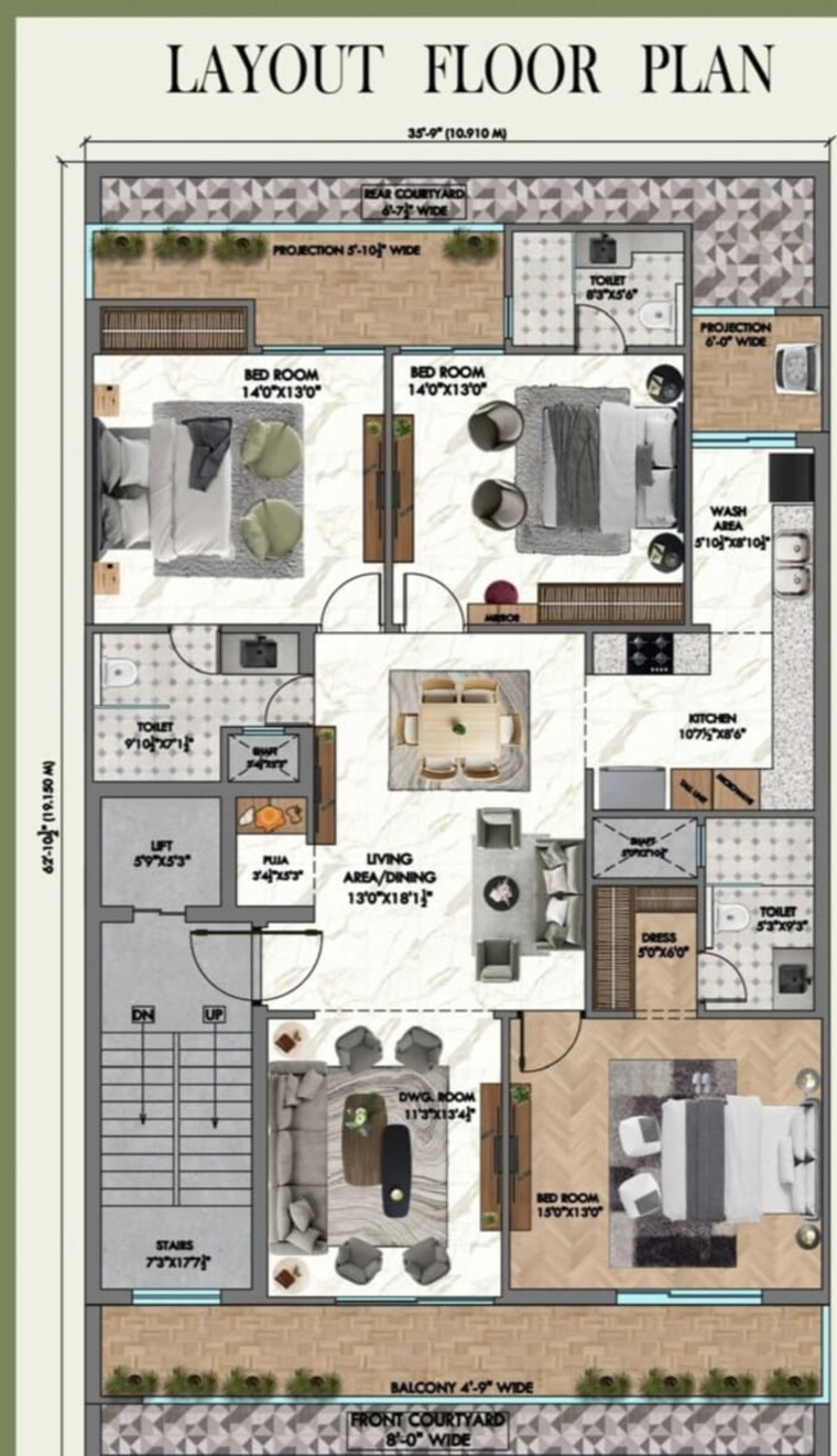 Floor Plan, bptp-parkland-pride 4 Bedroom 250 Sq.Yd. Builder Floor In Sector 77 Faridabad 9183746