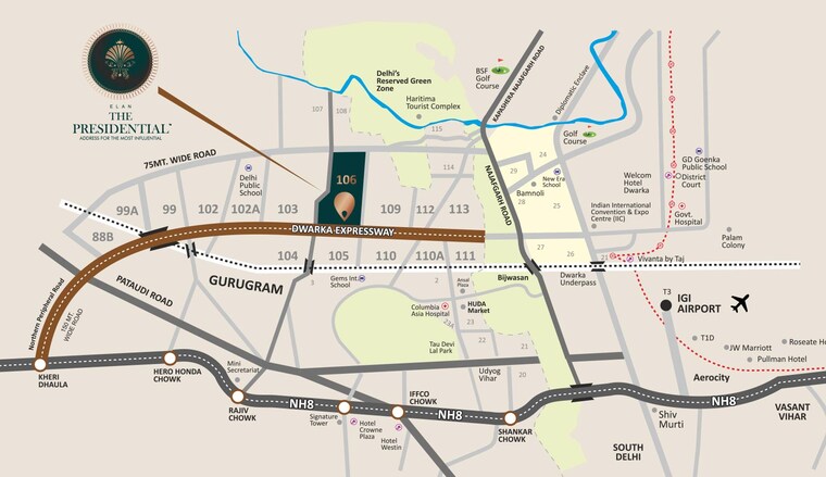 Map Location, elan-the-presidential 3 Bedroom 2450 Sq.Ft. Apartment In Sector 106 Gurgaon 9184874