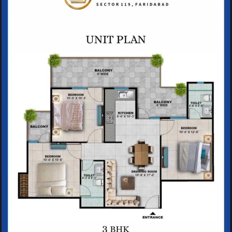 Floor Plan, dayalpur 3 Bedroom 1100 Sq.Ft. Apartment In Dayalpur Faridabad 9185303
