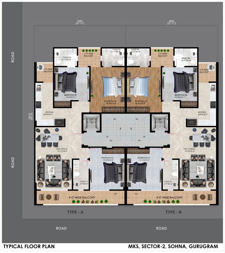 Floor Plan, mks-county 3 Bedroom 1500 Sq.Ft. Builder Floor In Sohna Sector 2 Gurgaon 9185727