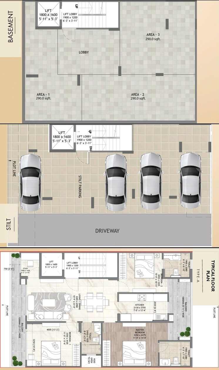 Floor Plan, signature-global-daxin-vistas 3 Bedroom 1550 Sq.Ft. Apartment In Bhondsi Gurgaon 9186506