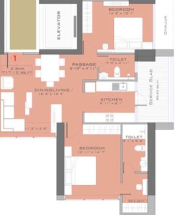 Floor Plan in 2 BHK Apartment at Ruparel Ariana, Parel – for Rent