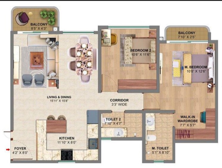 Floor Plan, mvn-aero-one 2 Bedroom 1212 Sq.Ft. Apartment In Devanahalli Bangalore 9188119
