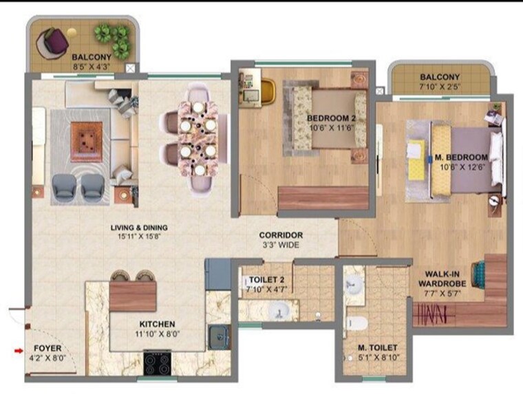 Floor Plan, mvn-aero-one 2 Bedroom 1212 Sq.Ft. Apartment In Devanahalli Bangalore 9188119