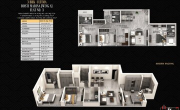 Floor Plan in 3 BHK Apartment at Dosti Eastern Bay Phase 2, Wadala – for Sale