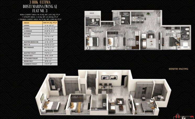 Floor Plan, dosti-eastern-bay-phase-2 3 Bedroom 1200 Sq.Ft. Apartment In Wadala Mumbai 9189538