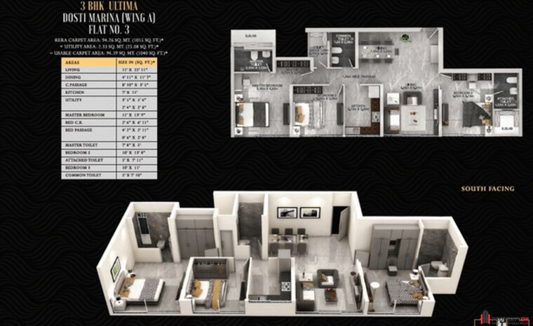 Floor Plan, dosti-eastern-bay-phase-2 3 Bedroom 1200 Sq.Ft. Apartment In Wadala Mumbai 9189538