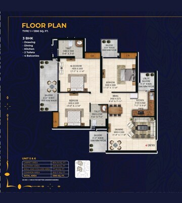 Floor Plan in 3 BHK Apartment at Irish Platinum, Sector 10 Greater Noida – for Sale