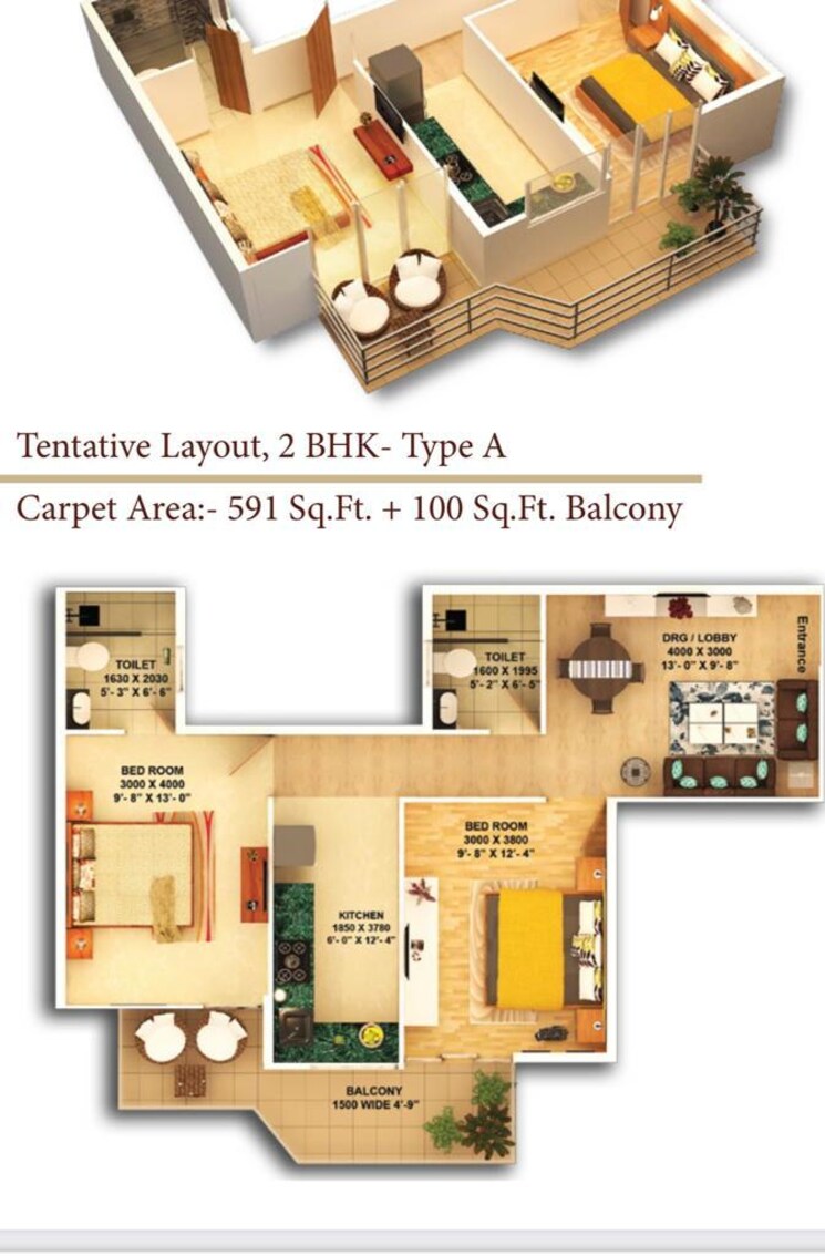 Floor Plan, pyramid-urban-homes-3 2 Bedroom 679 Sq.Ft. Apartment In Sector 67a Gurgaon 9191292