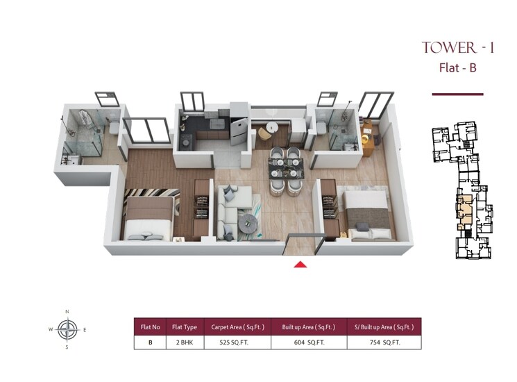 Floor Plan, keshtopur 3 Bedroom 1000 Sq.Ft. Apartment In Keshtopur Kolkata 9192268