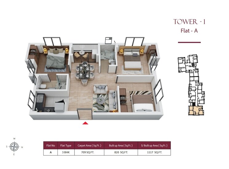 Floor Plan, keshtopur 3 Bedroom 1000 Sq.Ft. Apartment In Keshtopur Kolkata 9192268