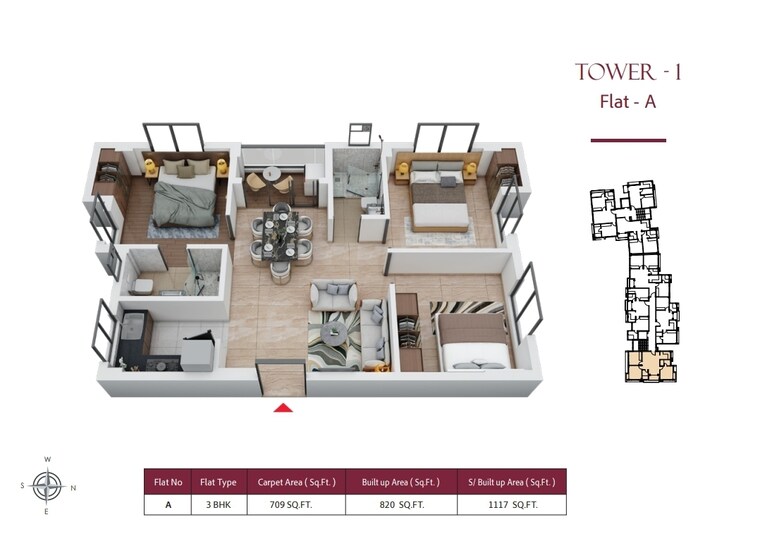 Floor Plan, keshtopur 3 Bedroom 1000 Sq.Ft. Apartment In Keshtopur Kolkata 9192268