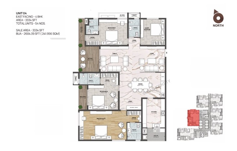 Floor Plan, kokapet 4 Bedroom 3334 Sq.Ft. Apartment In Kokapet Hyderabad 9192376