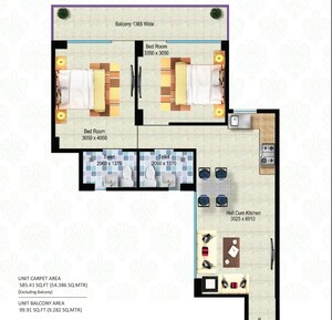 Floor Plan in 2 BHK Apartment at Breez Global Hill View, Sohna Sector 11 – for Sale